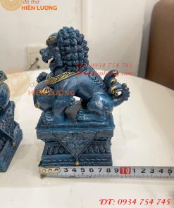 Đôi Nghê Bằng Đồng Decor Màu Xanh Phong Thủy Cao 15cm