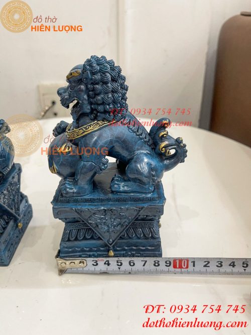 Đôi Nghê Bằng Đồng Decor Màu Xanh Phong Thủy Cao 15cm