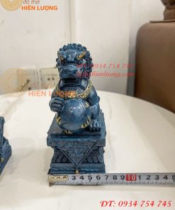 Đôi Nghê Bằng Đồng Decor Màu Xanh Phong Thủy Cao 15cm