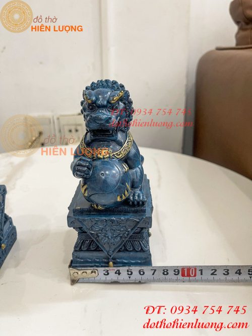 Đôi Nghê Bằng Đồng Decor Màu Xanh Phong Thủy Cao 15cm