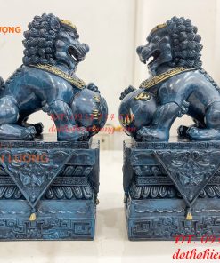 Đôi Nghê Bằng Đồng Decor Màu Xanh Phong Thủy Cao 15cm