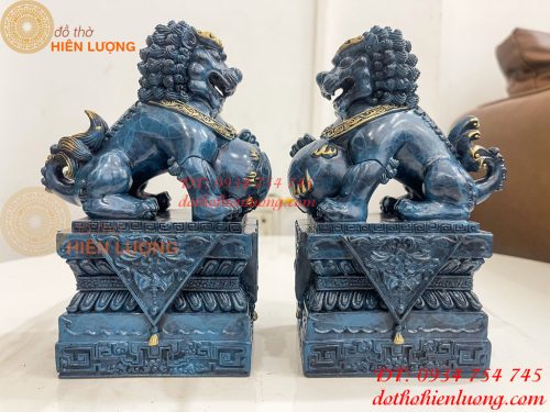 Đôi Nghê Bằng Đồng Decor Màu Xanh Phong Thủy Cao 15cm