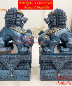Đôi Nghê Bằng Đồng Decor Màu Xanh Phong Thủy Cao 15cm