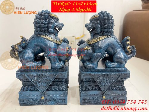 Đôi Nghê Bằng Đồng Decor Màu Xanh Phong Thủy Cao 15cm