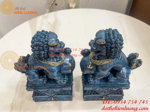 Đôi Nghê Bằng Đồng Decor Màu Xanh Phong Thủy Cao 15cm