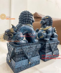 Đôi Nghê Bằng Đồng Decor Màu Xanh Phong Thủy Cao 15cm