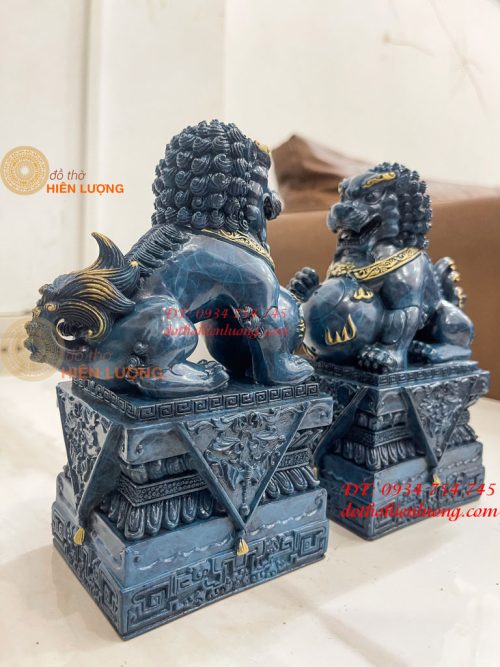 Đôi Nghê Bằng Đồng Decor Màu Xanh Phong Thủy Cao 15cm