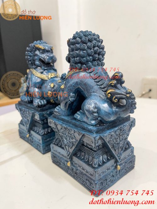Đôi Nghê Bằng Đồng Decor Màu Xanh Phong Thủy Cao 15cm