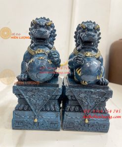 Đôi Nghê Bằng Đồng Decor Màu Xanh Phong Thủy Cao 15cm