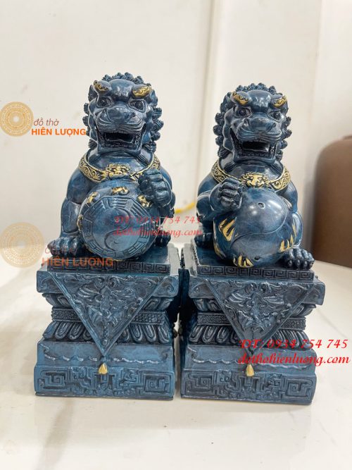Đôi Nghê Bằng Đồng Decor Màu Xanh Phong Thủy Cao 15cm