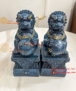 Đôi Nghê Bằng Đồng Decor Màu Xanh Phong Thủy Cao 15cm