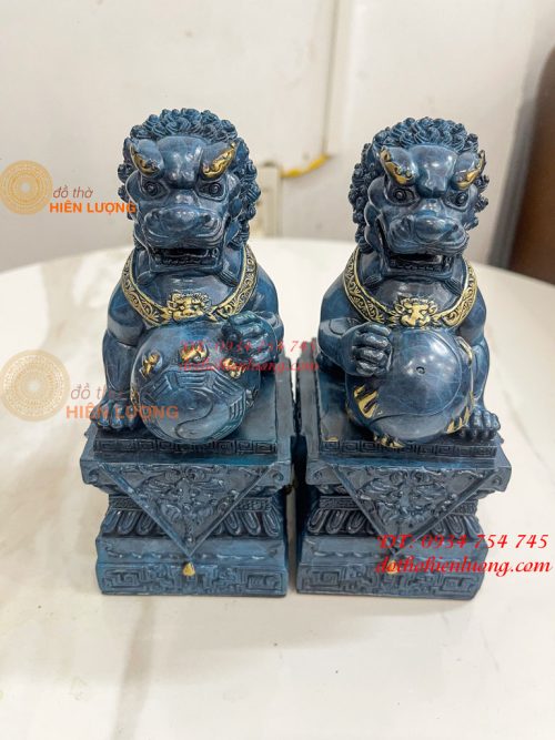 Đôi Nghê Bằng Đồng Decor Màu Xanh Phong Thủy Cao 15cm