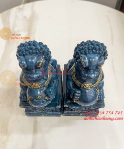 Đôi Nghê Bằng Đồng Decor Màu Xanh Phong Thủy Cao 15cm