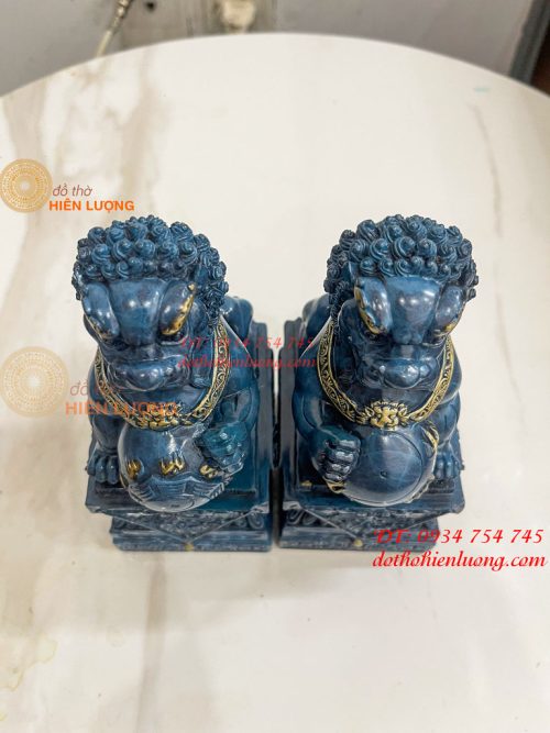 Đôi Nghê Bằng Đồng Decor Màu Xanh Phong Thủy Cao 15cm