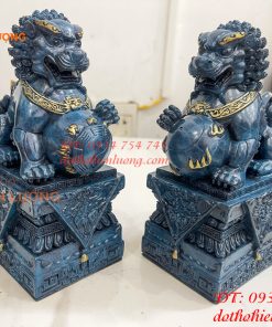 Đôi Nghê Bằng Đồng Decor Màu Xanh Phong Thủy Cao 15cm