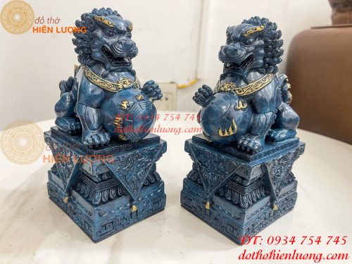 Đôi Nghê Bằng Đồng Decor Màu Xanh Phong Thủy Cao 15cm