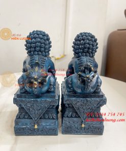 Đôi Nghê Bằng Đồng Decor Màu Xanh Phong Thủy Cao 15cm