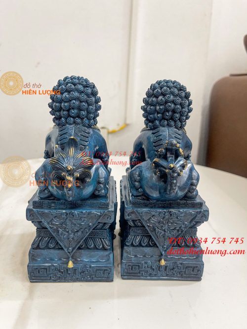 Đôi Nghê Bằng Đồng Decor Màu Xanh Phong Thủy Cao 15cm