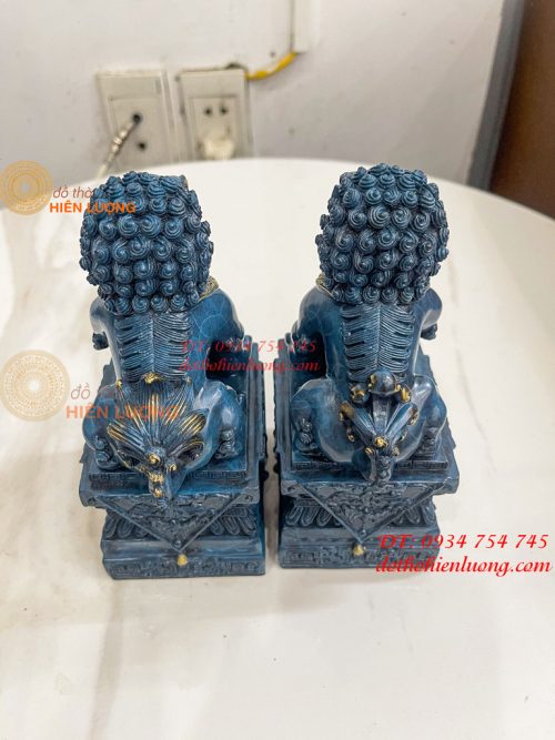 Đôi Nghê Bằng Đồng Decor Màu Xanh Phong Thủy Cao 15cm
