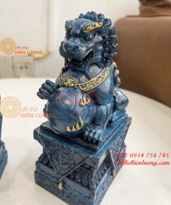 Đôi Nghê Bằng Đồng Decor Màu Xanh Phong Thủy Cao 15cm