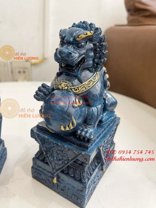 Đôi Nghê Bằng Đồng Decor Màu Xanh Phong Thủy Cao 15cm