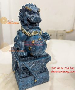 Đôi Nghê Bằng Đồng Decor Màu Xanh Phong Thủy Cao 15cm