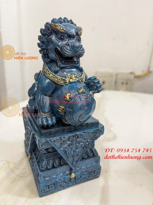 Đôi Nghê Bằng Đồng Decor Màu Xanh Phong Thủy Cao 15cm