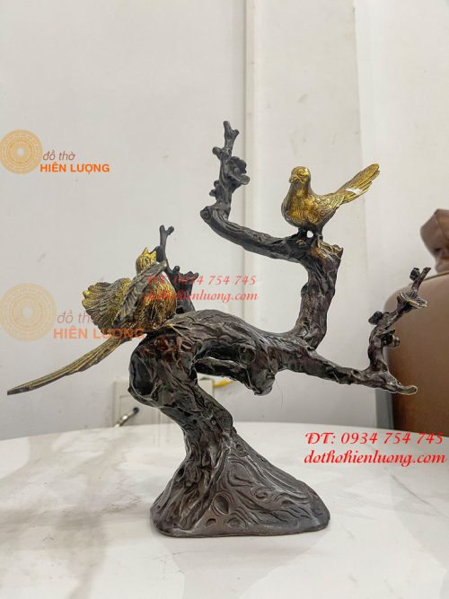 Đôi Chim Uyên Ương Bằng Đồng Cao 30cm Đậu Cành Mai