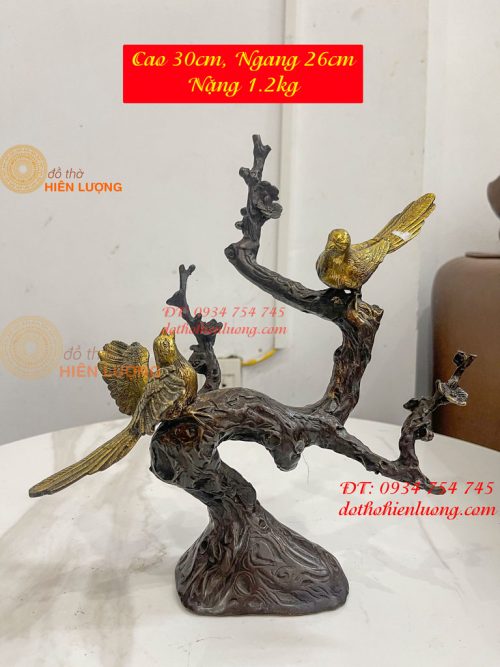 Đôi Chim Uyên Ương Bằng Đồng Cao 30cm Đậu Cành Mai