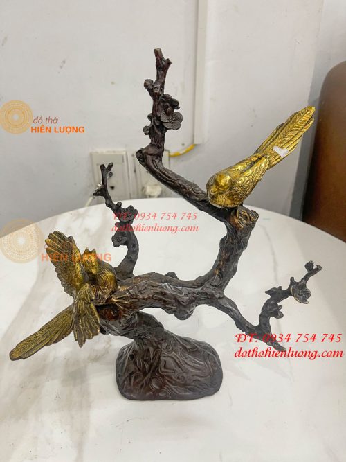 Đôi Chim Uyên Ương Bằng Đồng Cao 30cm Đậu Cành Mai