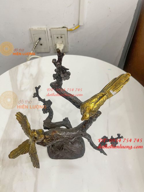 Đôi Chim Uyên Ương Bằng Đồng Cao 30cm Đậu Cành Mai