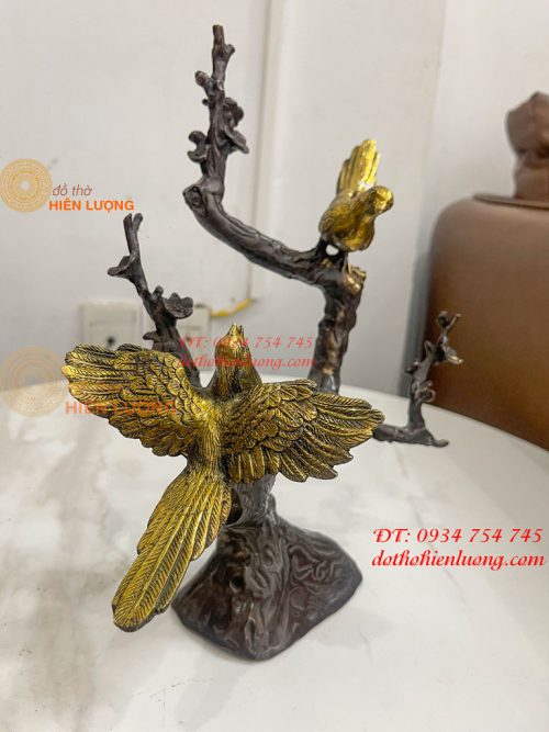 Đôi Chim Uyên Ương Bằng Đồng Cao 30cm Đậu Cành Mai