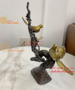 Đôi Chim Uyên Ương Bằng Đồng Cao 30cm Đậu Cành Mai