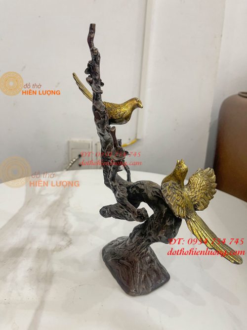 Đôi Chim Uyên Ương Bằng Đồng Cao 30cm Đậu Cành Mai