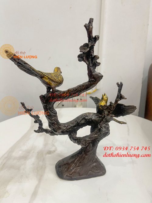 Đôi Chim Uyên Ương Bằng Đồng Cao 30cm Đậu Cành Mai
