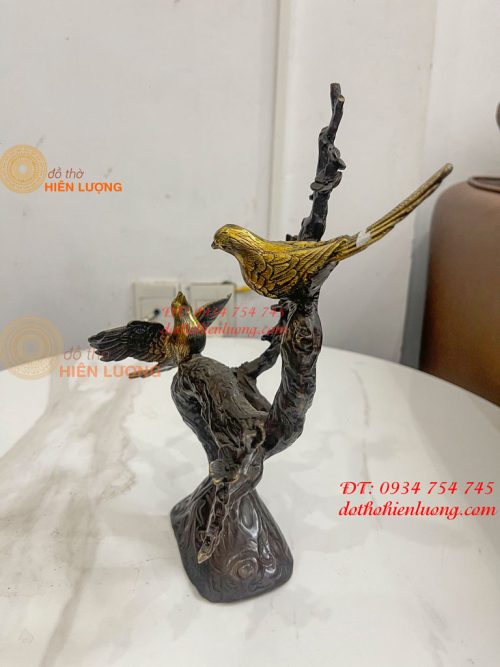 Đôi Chim Uyên Ương Bằng Đồng Cao 30cm Đậu Cành Mai