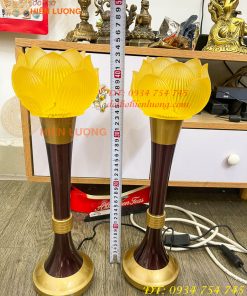 Đôi Đèn Led Lưu Ly Hoa Sen Thân Đồng Cao 45cm 19in