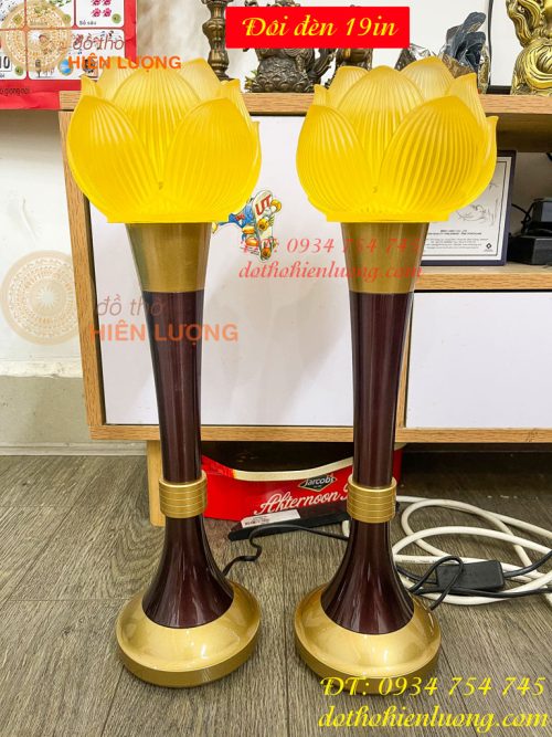 Đôi Đèn Led Lưu Ly Hoa Sen Thân Đồng Cao 45cm 19in