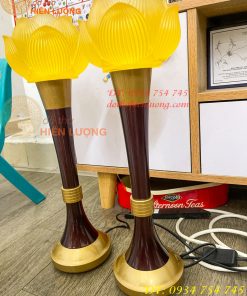 Đôi Đèn Led Lưu Ly Hoa Sen Thân Đồng Cao 45cm 19in