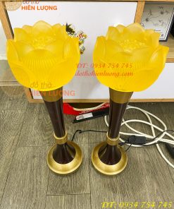 Đôi Đèn Led Lưu Ly Hoa Sen Thân Đồng Cao 45cm 19in
