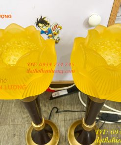 Đôi Đèn Led Lưu Ly Hoa Sen Thân Đồng Cao 45cm 19in