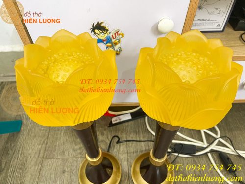 Đôi Đèn Led Lưu Ly Hoa Sen Thân Đồng Cao 45cm 19in