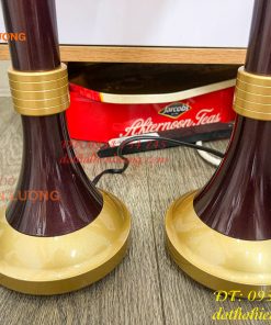 Đôi Đèn Led Lưu Ly Hoa Sen Thân Đồng Cao 45cm 19in