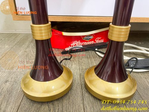 Đôi Đèn Led Lưu Ly Hoa Sen Thân Đồng Cao 45cm 19in
