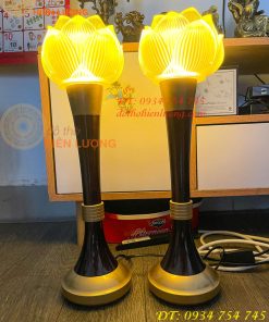 Đôi Đèn Led Lưu Ly Hoa Sen Thân Đồng Cao 45cm 19in