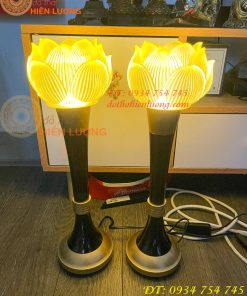 Đôi Đèn Led Lưu Ly Hoa Sen Thân Đồng Cao 45cm 19in