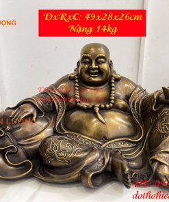 Tượng Di Lặc Dựa Bị Cầm Thỏi Vàng Bằng Đồng