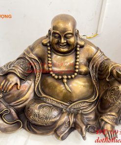 Tượng Di Lặc Dựa Bị Cầm Thỏi Vàng Bằng Đồng