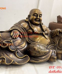 Tượng Di Lặc Dựa Bị Cầm Thỏi Vàng Bằng Đồng