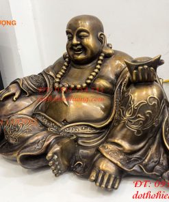 Tượng Di Lặc Dựa Bị Cầm Thỏi Vàng Bằng Đồng